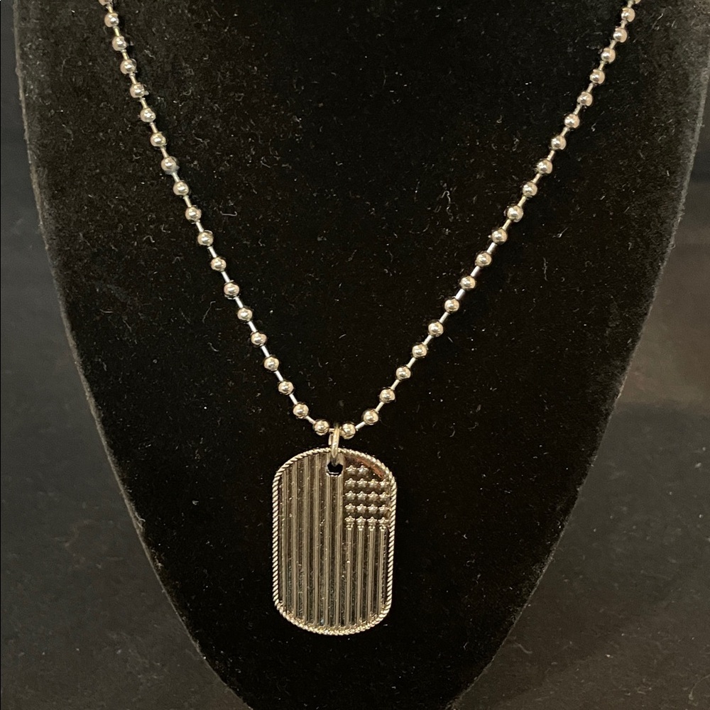 Justin Boots Silver American Flag Dog Tag Necklace